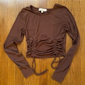 Madden Girl Brown Long Sleeve Corset Style Crop Top